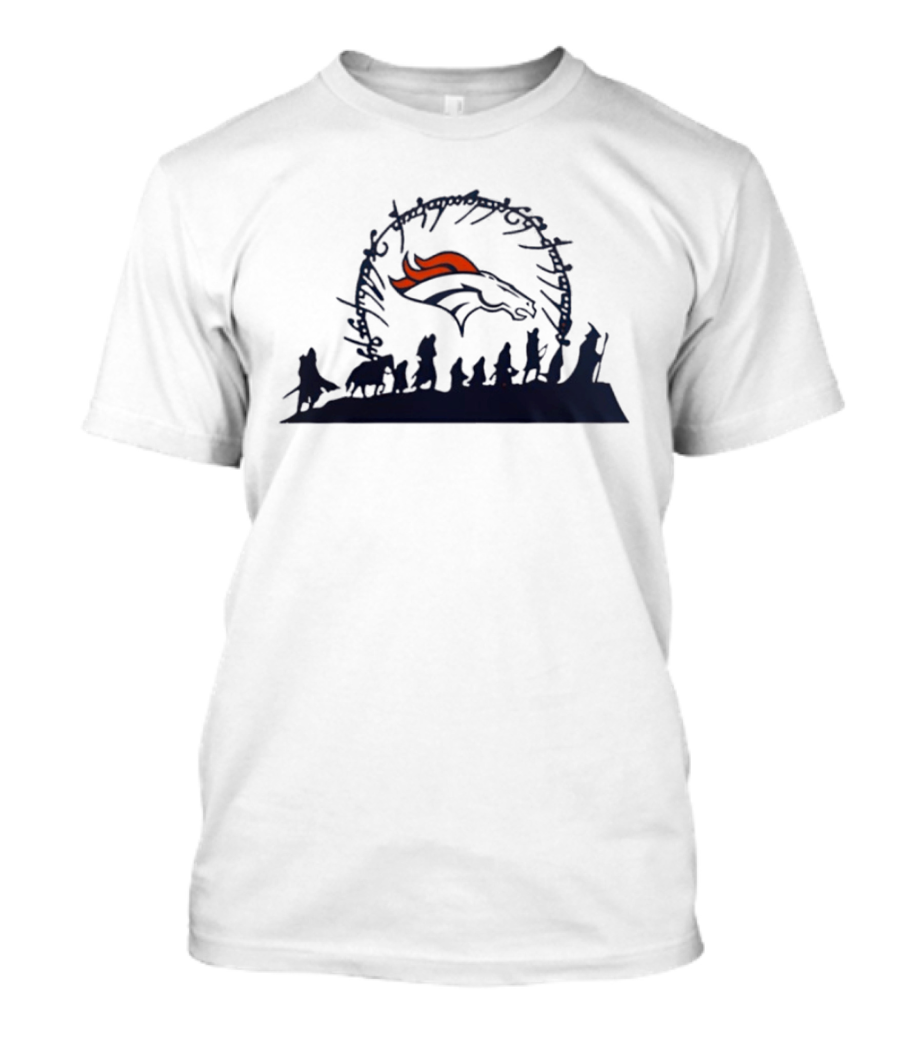 Riders Of Rohan Meet Denver Broncos Fellowship Middle Earth Meta T-Shirt