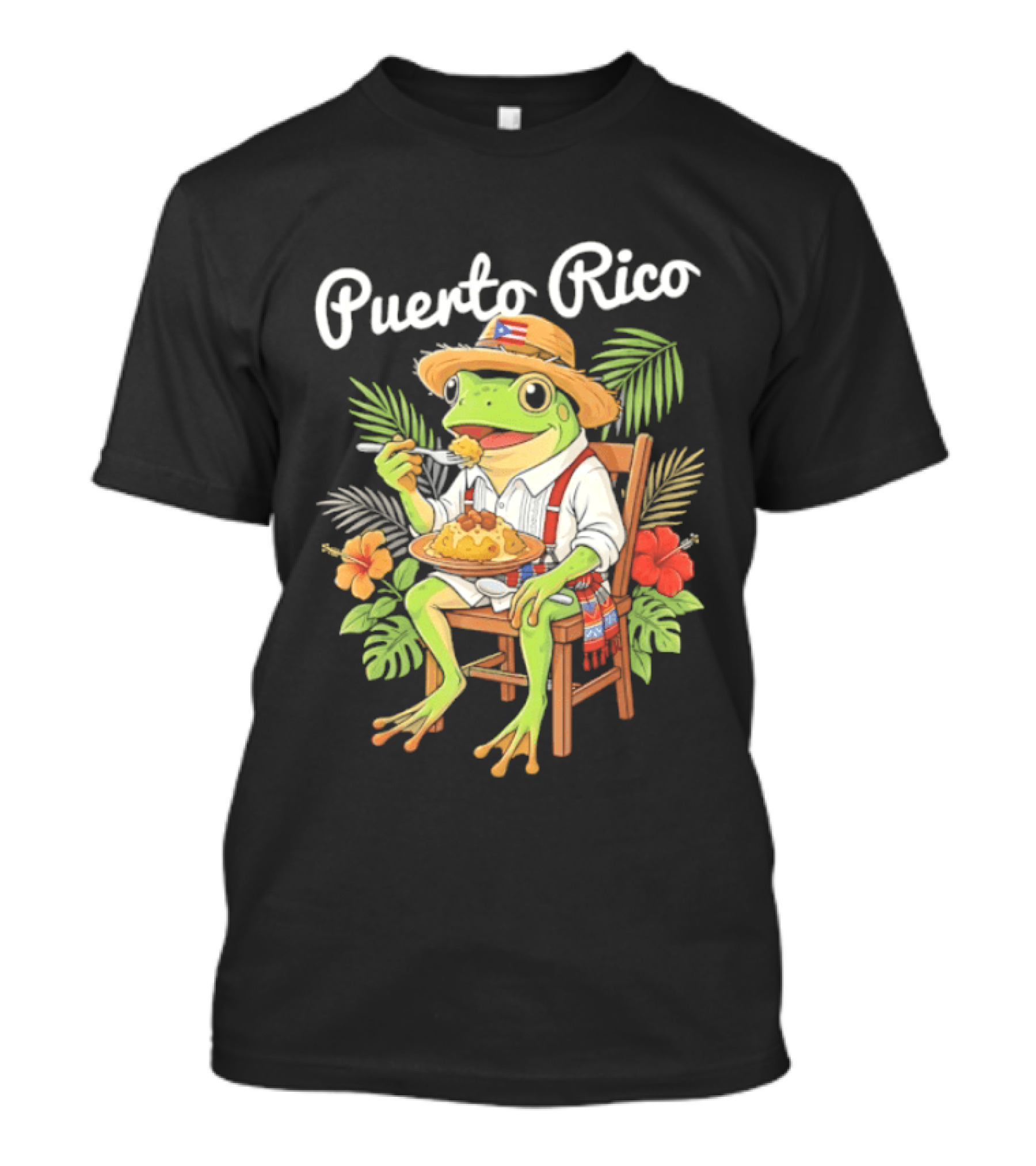 Puerto Rico Coqui Frog Eating Mofongo Taino Boricua Flag Hispanic T-Shirt