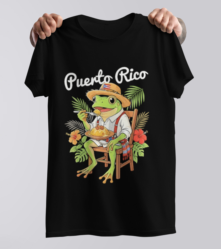 Puerto Rico Coqui Frog Eating Mofongo Taino Boricua Flag Hispanic T-Shirt