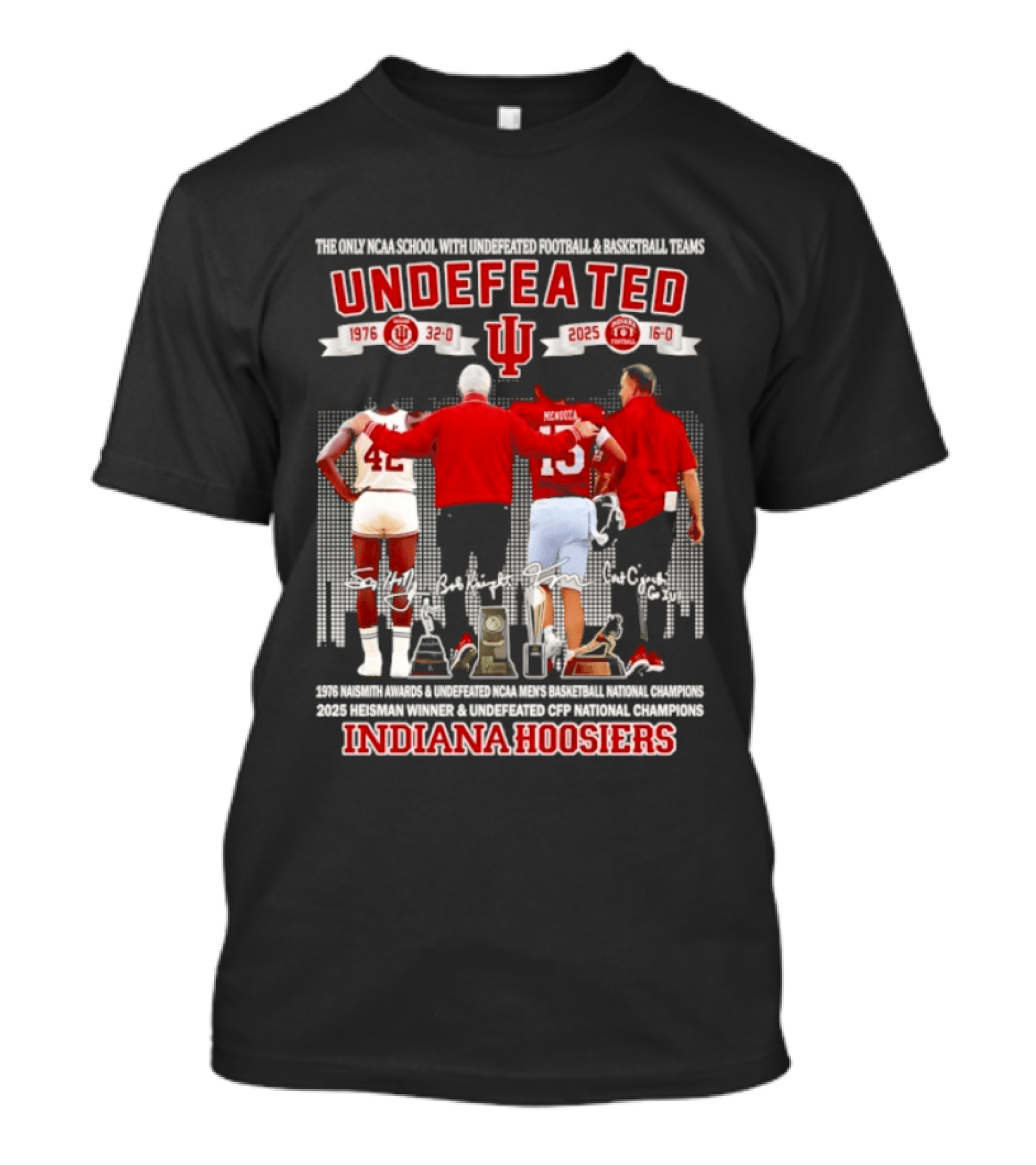 Indiana Hoosiers Undefeated 1976 Basketball 2025 Football McGinnis Bailey Memorial Stadium T-Shirt