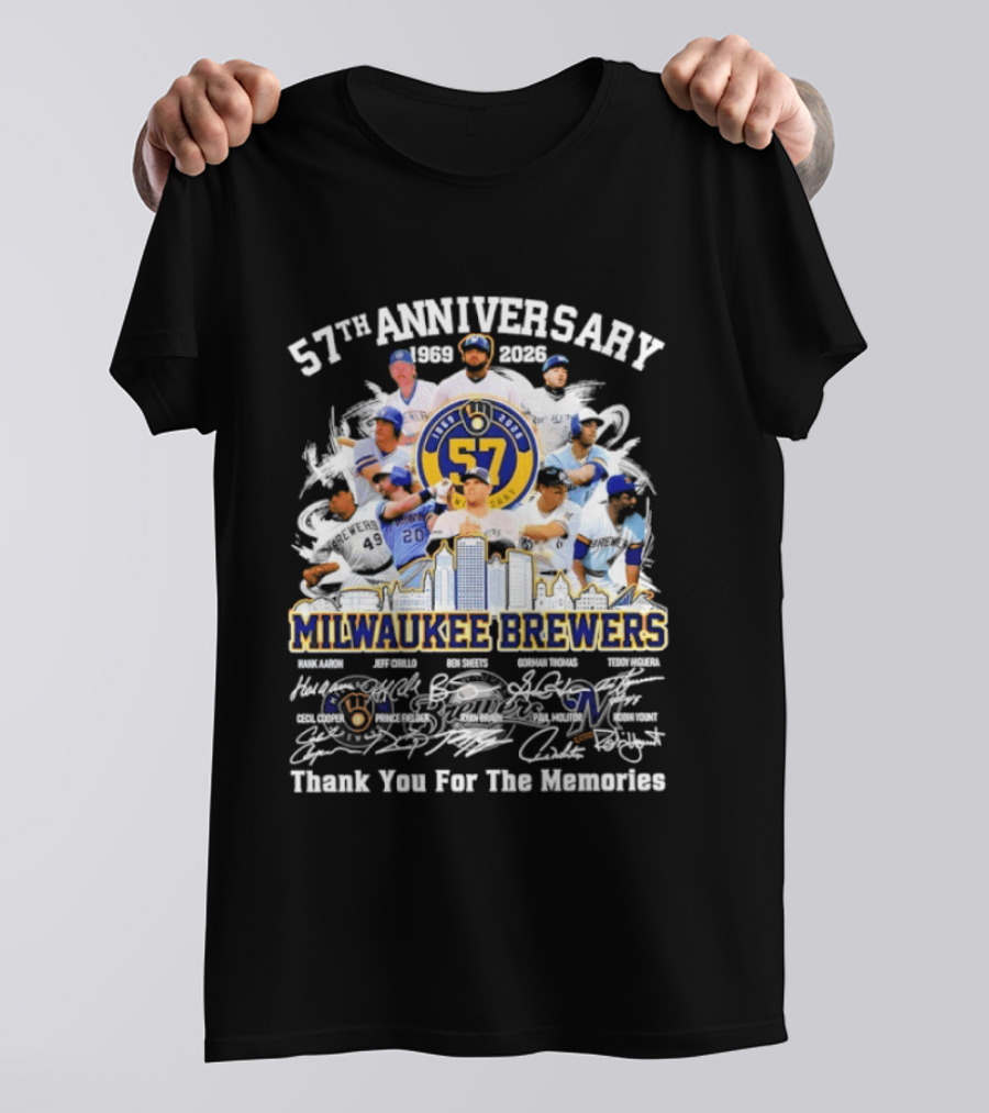Milwaukee Brewers 57th Anniversary 1969 2023 Thank You For The Memories Signatures T-Shirt