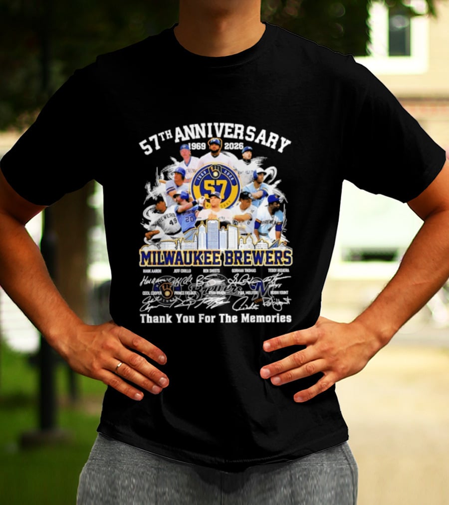 Milwaukee Brewers 57th Anniversary 1969 2023 Thank You For The Memories Signatures T-Shirt