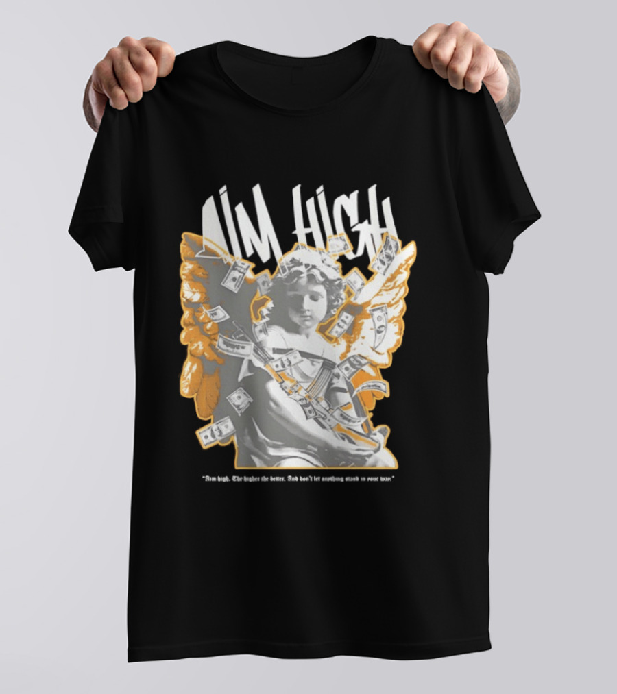 Aim High Angela Cupid Holding AK 47 With Dollar Fly T-Shirt