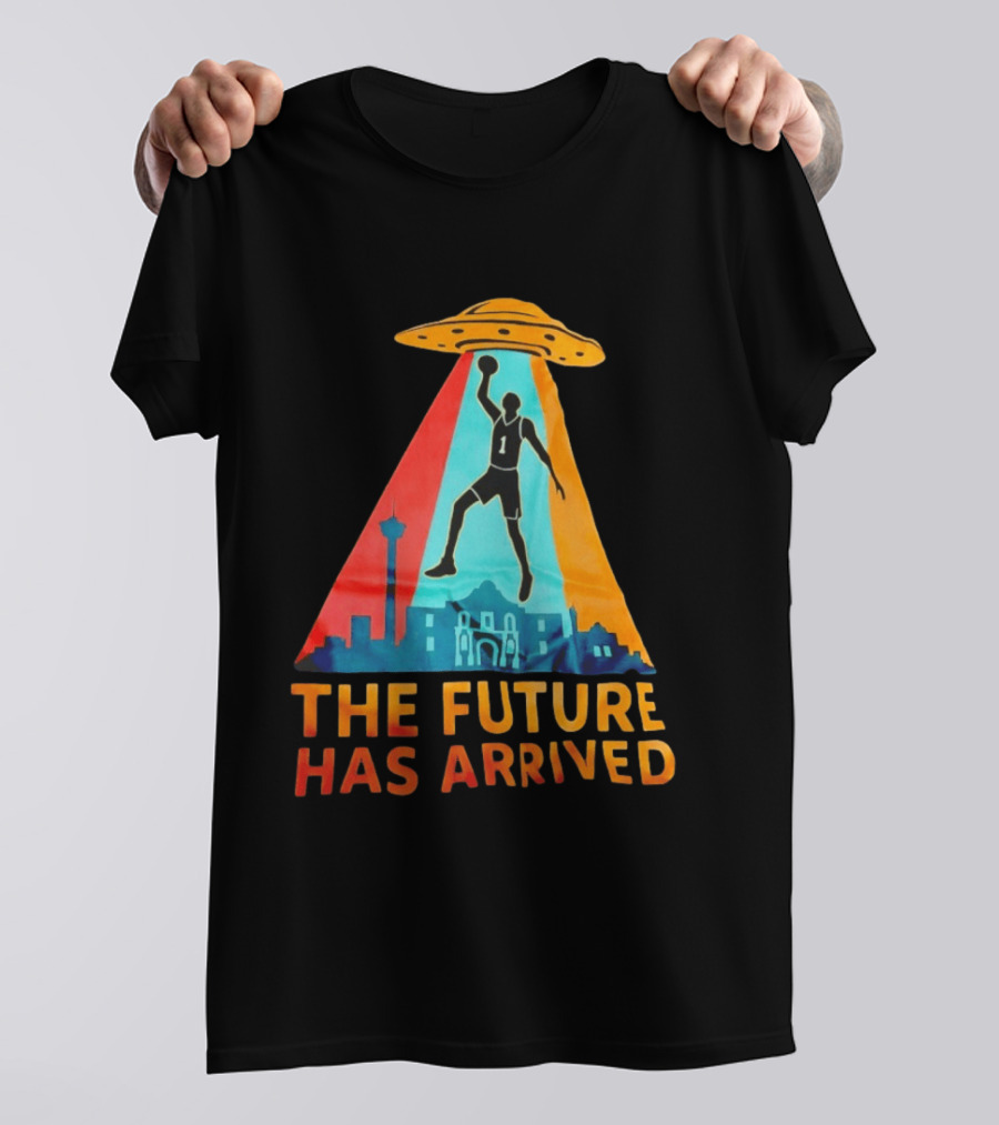 Basketball UFO Abduction Cityscape The Future Has Arrived T-Shirt