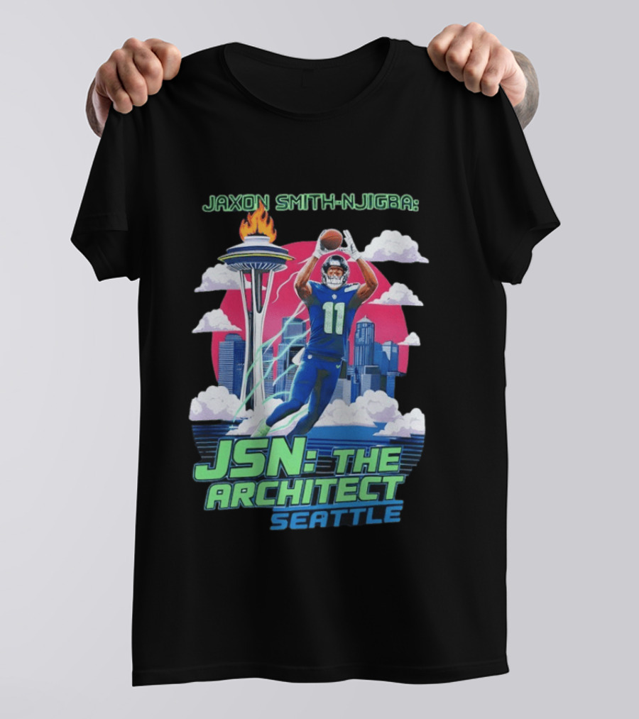 Jaxon Smith Njigba JSN The Architect Seattle Football Skyline T-Shirt
