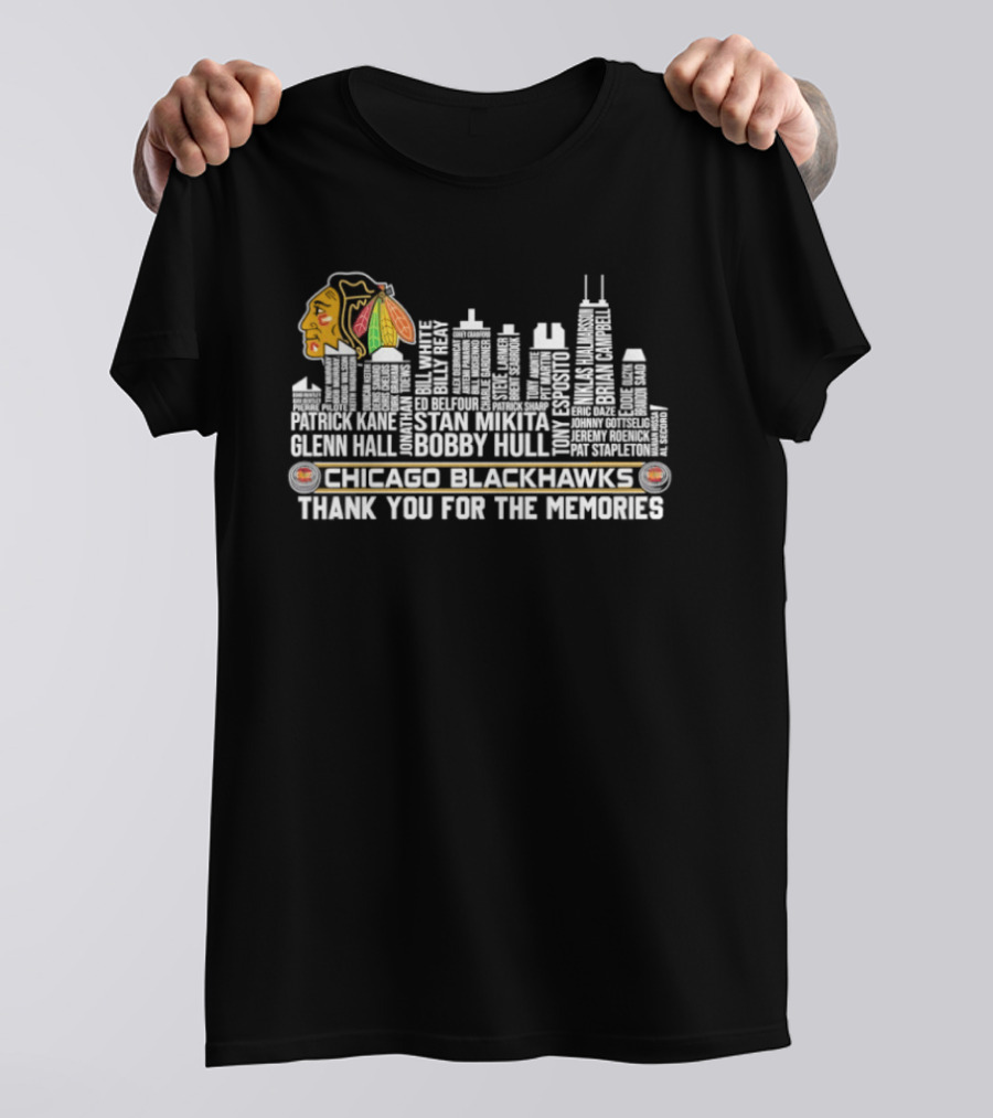 Chicago Blackhawks Skyline With Names And Thank You For The Memories T-Shirt
