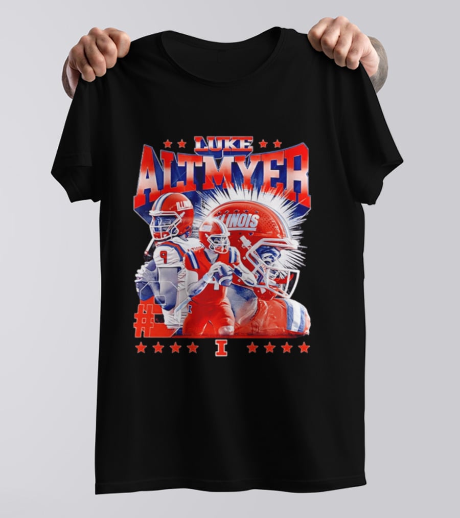 Luke Altmyer Illinois Football NCAA Legends Player Collage Helmet Stars T-Shirt