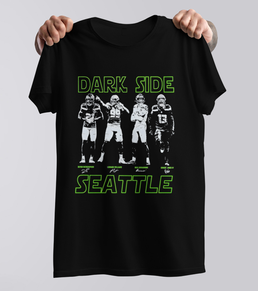 Seattle Seahawks 2026 Dark Side Defense Devon Witherspoon Leonard Williams Nick Emnanwori Ernest Jones IV T-Shirt