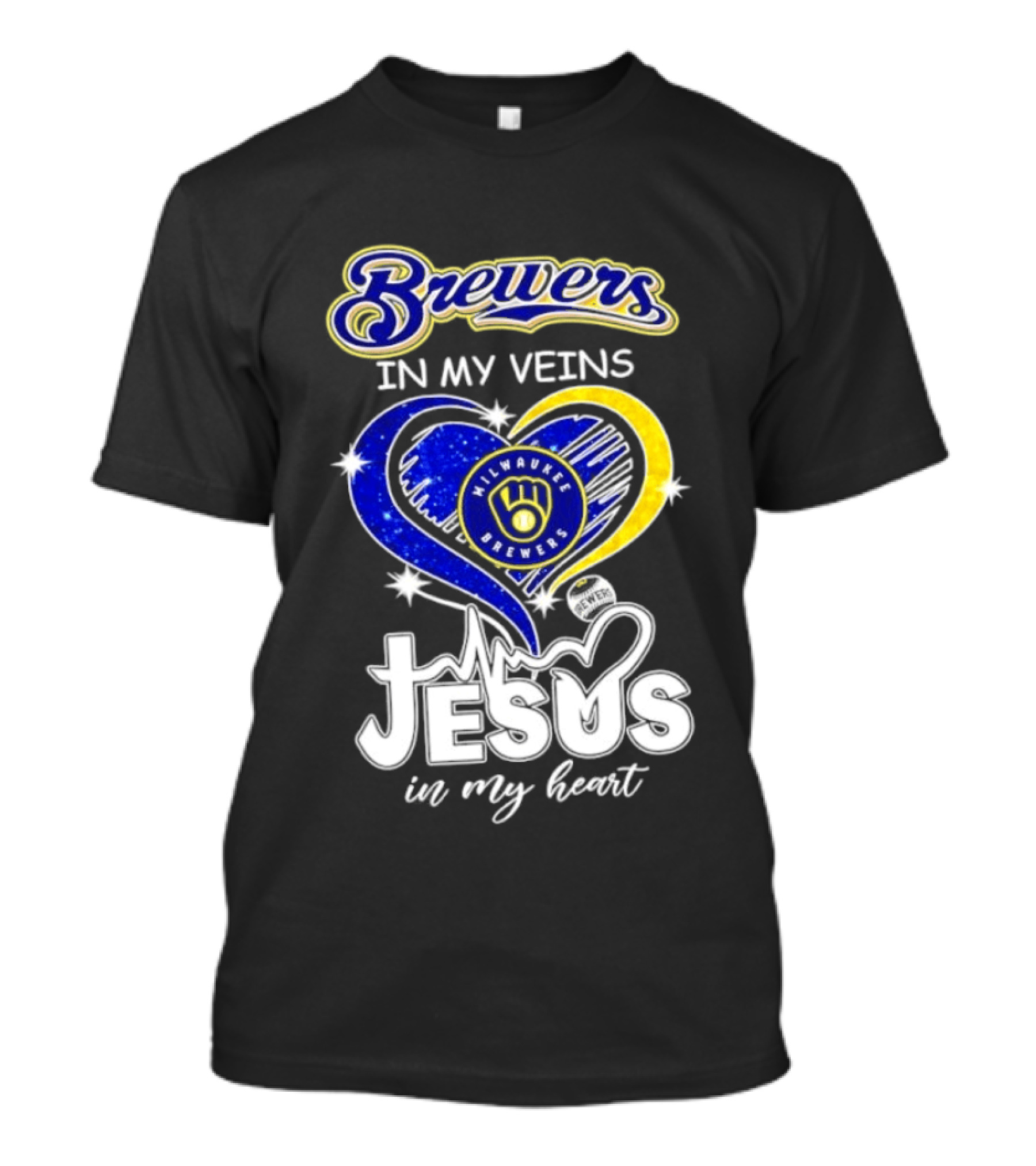 Brewers In My Veins Milwaukee Brewers Jesus In My Heart Baseball T-Shirt