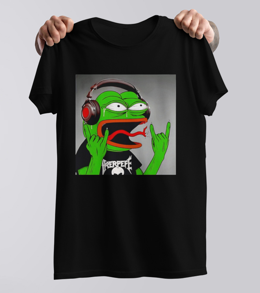 Pepe The Frog Metal Rocker With Headphones And Screaming Face T-Shirt