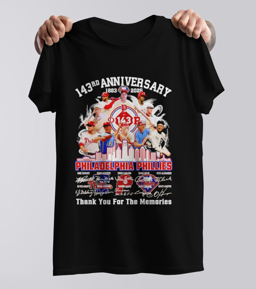 143rd Anniversary 1883 2026 Philadelphia Phillies Players City Skyline Thank You For The Memories T-Shirt