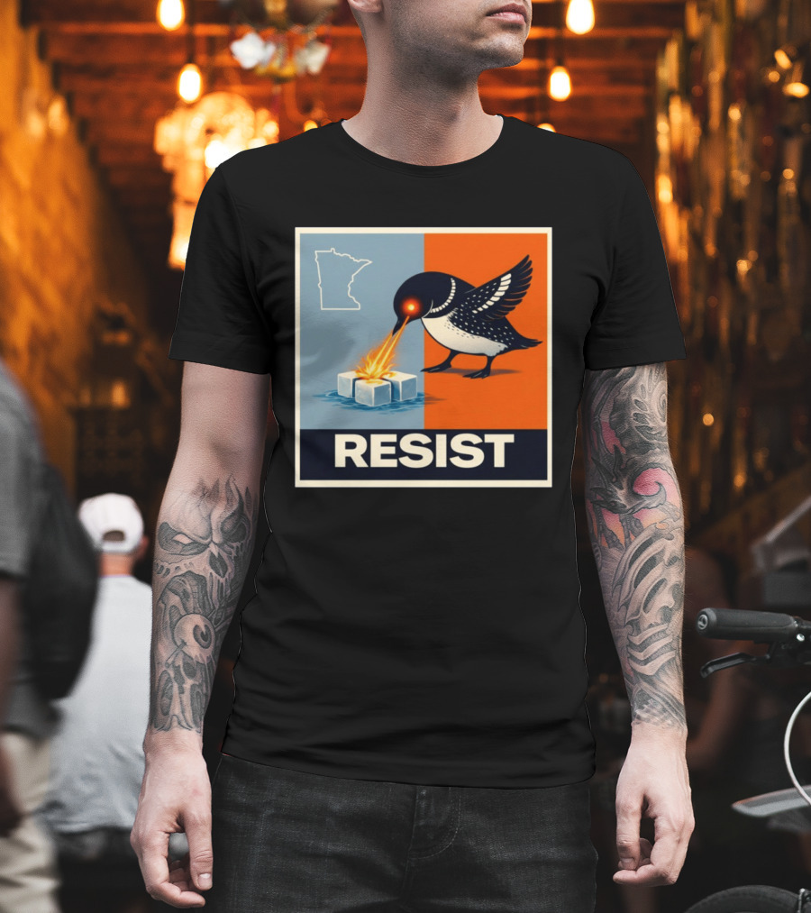 Rebel Minneapolis Ice Protest Resist With Loon Laser Bird And Minnesota Map T-Shirt