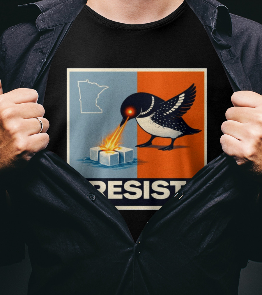 Rebel Minneapolis Ice Protest Resist With Loon Laser Bird And Minnesota Map T-Shirt