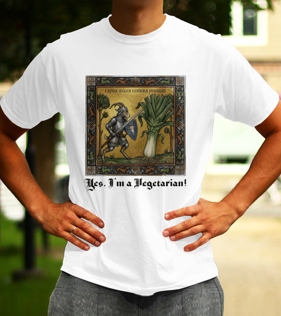 Capra Miles Contra Porrum Knight Vs Leek Yes I'm A Vegetarian T-Shirt