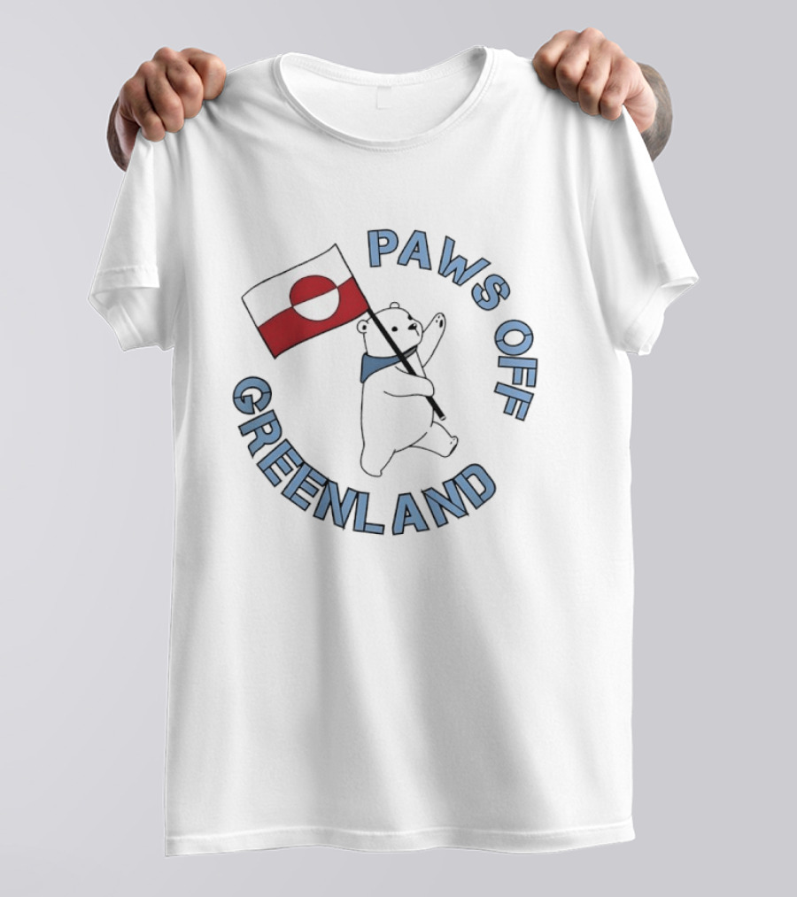 Paws Off Greenland Polar Bear Holding Flag T-Shirt