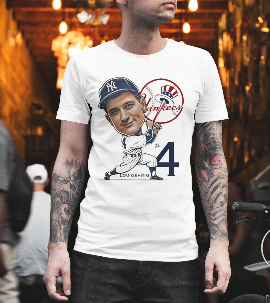Lou Gehrig New York Yankees #4 Caricature Yankees T-Shirt