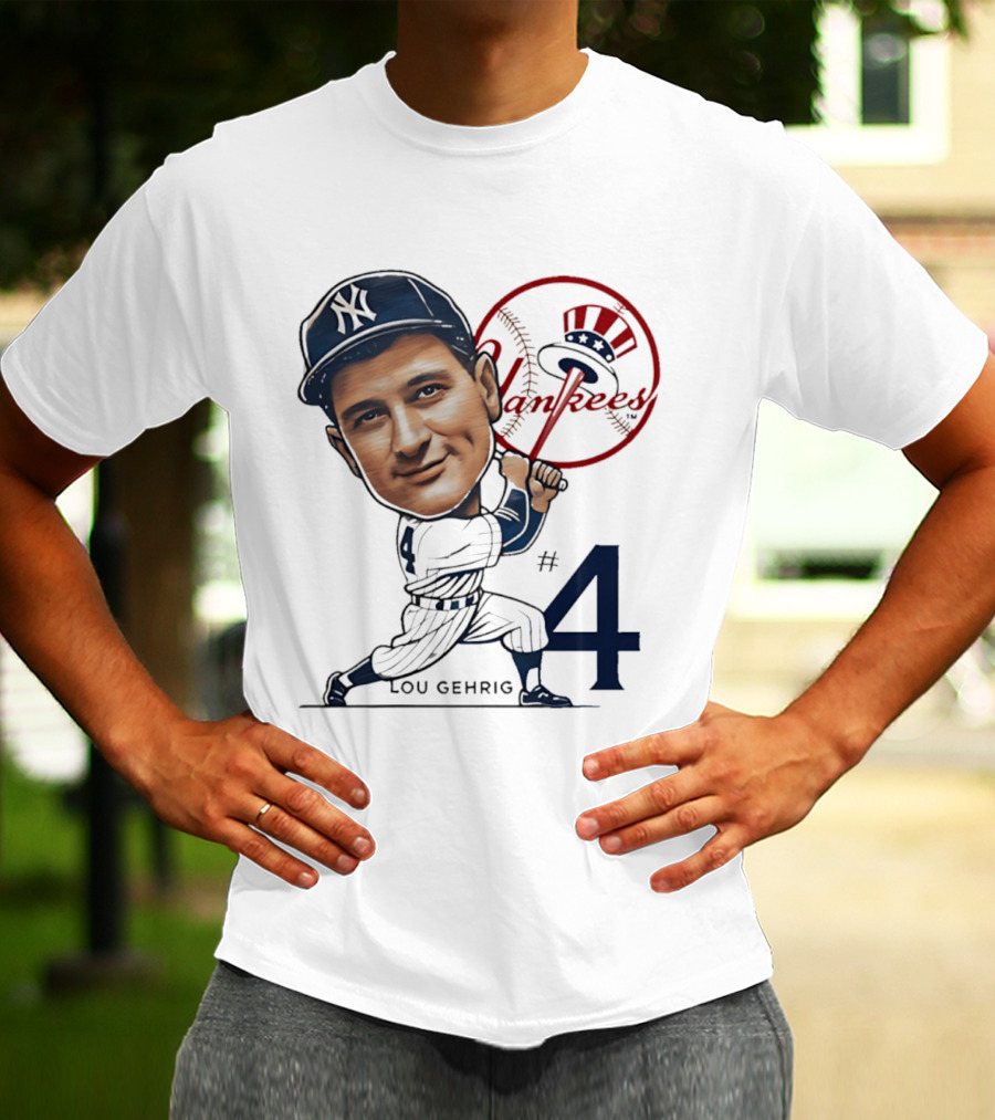 Lou Gehrig New York Yankees #4 Caricature Yankees T-Shirt