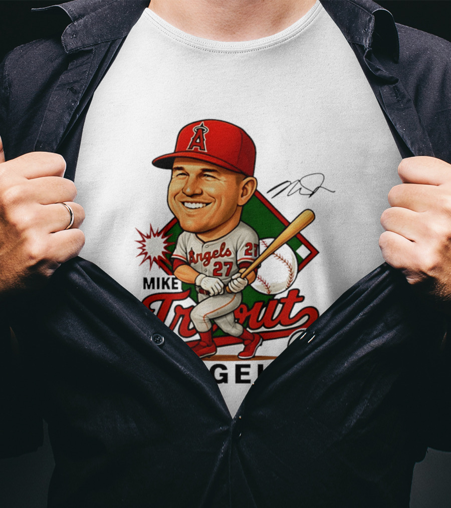 Mike Trout Angels Baseball Caricature Los Angeles Legend T-Shirt