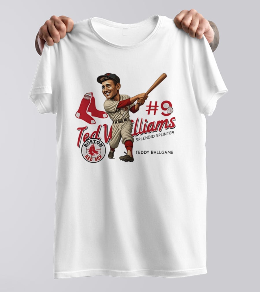 Ted Williams Boston Red Sox Splendid Splinter #9 Teddy Ballgame Caricature T-Shirt