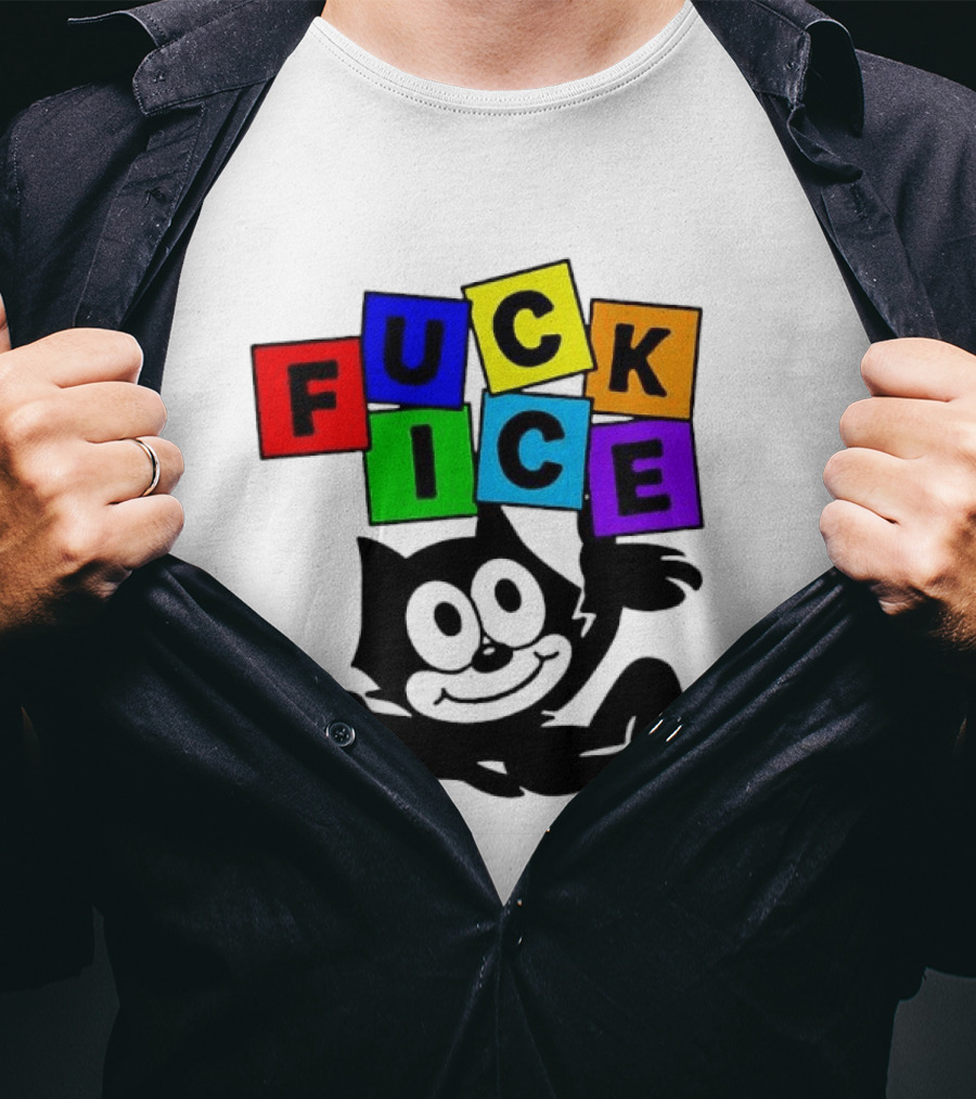 Felix The Cat Fuck ICE Colorful Blocks T-Shirt