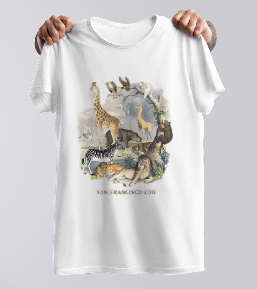 Twice San Francisco Zoo Animals Giraffe Lion Zebra Tiger T-Shirt