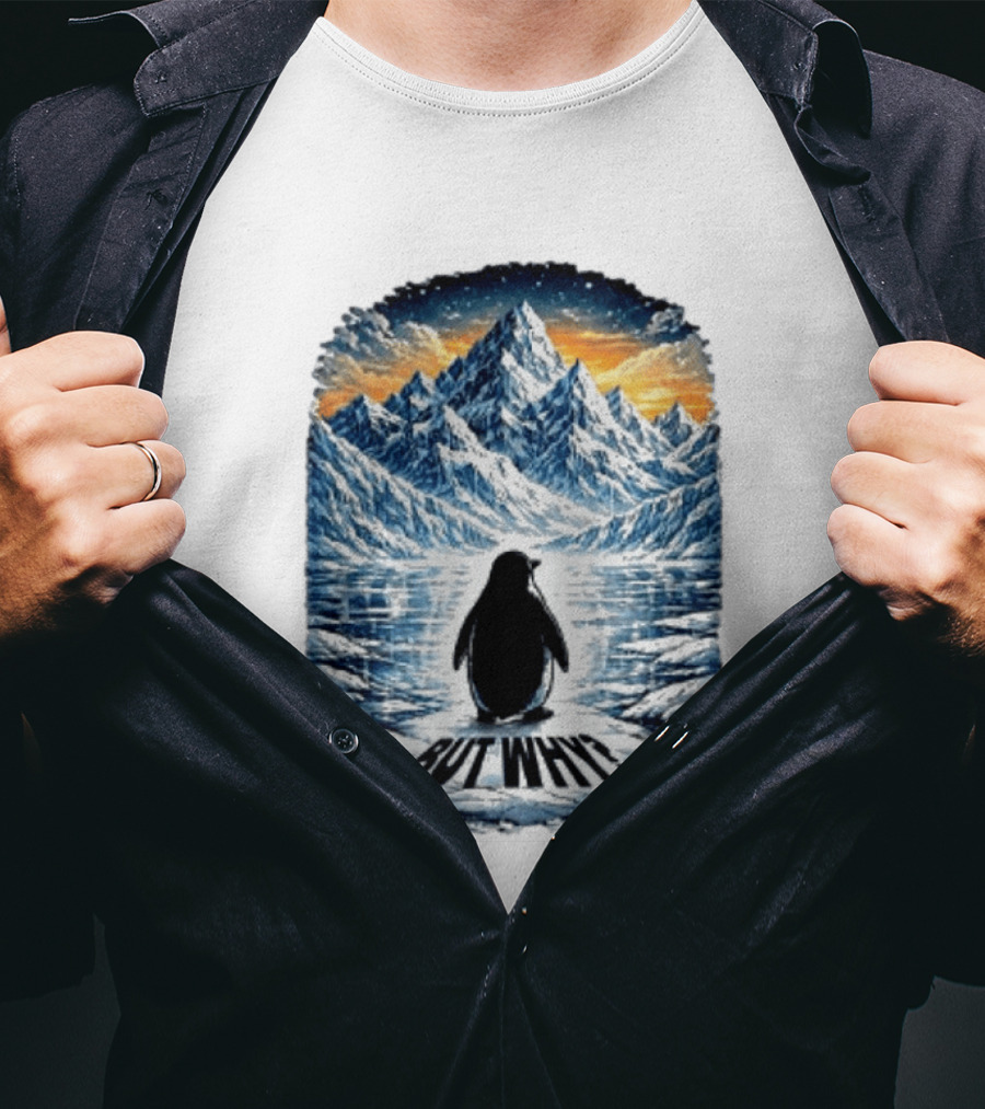 Viral Nihilist Penguin But Why Mountain Reflection T-Shirt