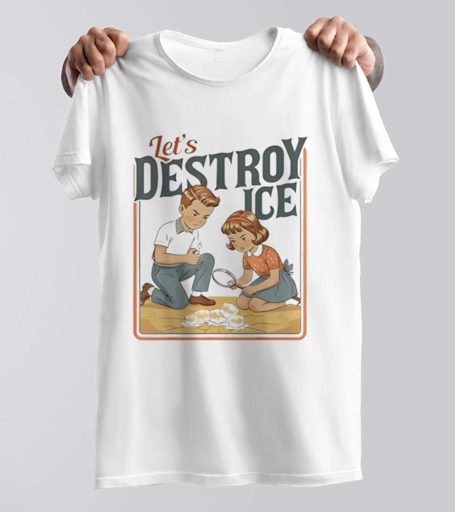 Let's Destroy Ice Vintage Style Cartoon Kids With Airplane T-Shirt