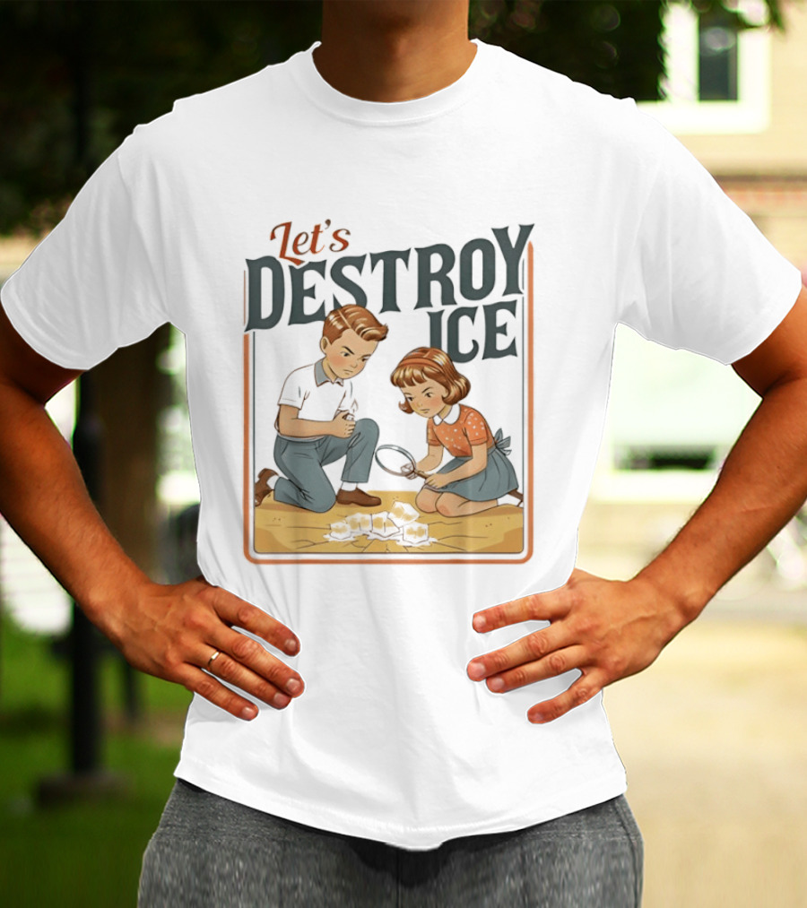 Let's Destroy Ice Vintage Style Cartoon Kids With Airplane T-Shirt