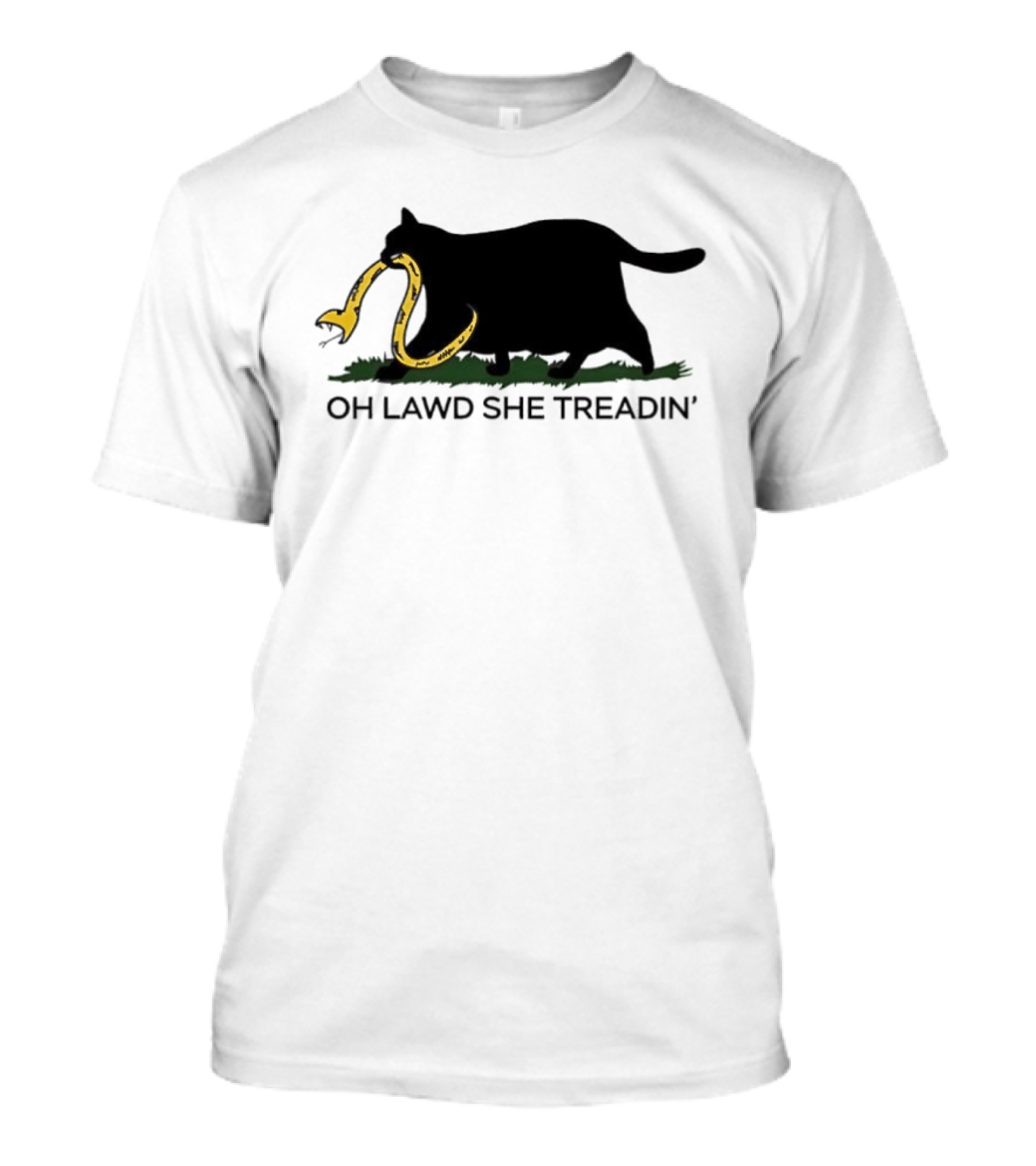 Oh Lawd She Treadin' Black Cat With Snake In Mouth T-Shirt