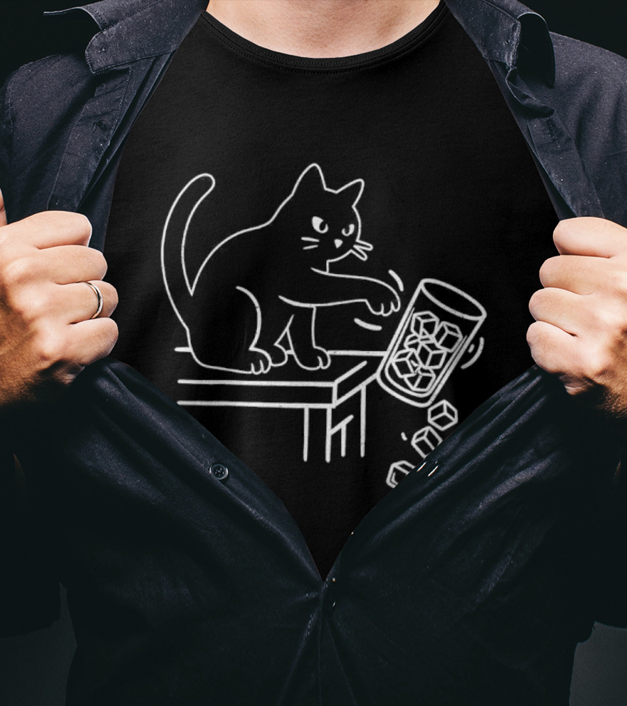 Abolish ICE Black Cat Knocking Over Glass Ice Cube Meme T-Shirt