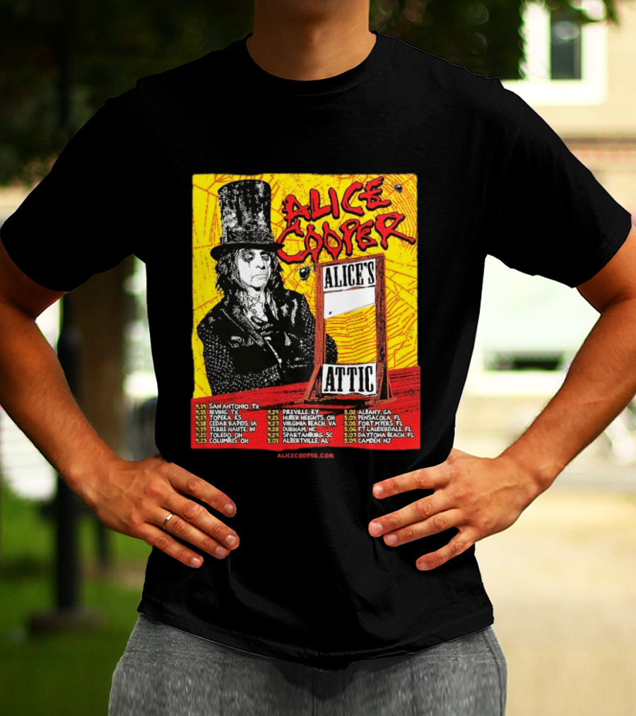 Alice Cooper 2026 Alice's Attic Tour Dates San Antonio Albany Locations T-Shirt