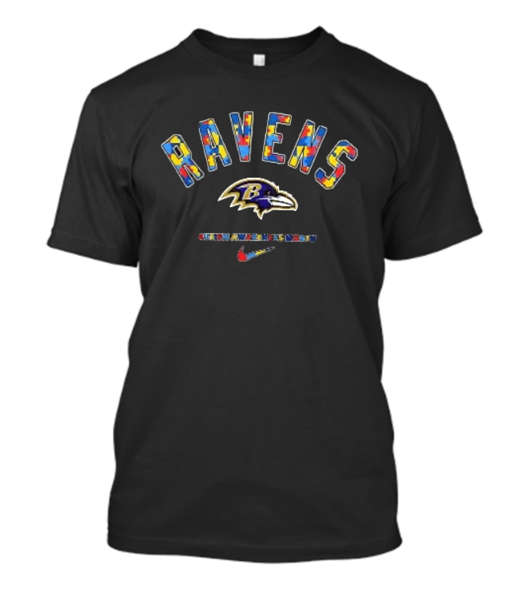 Baltimore Ravens Autism Awareness Month Puzzle Pattern Ravens Bird Nike T-Shirt