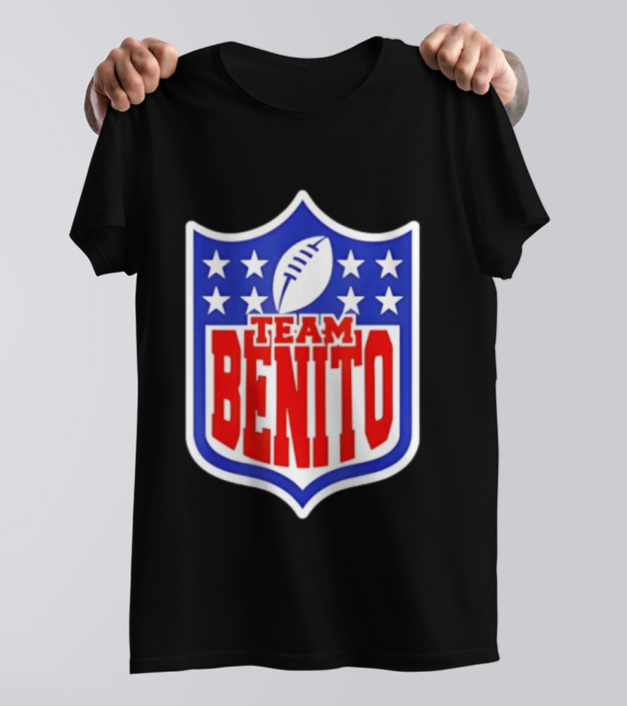 Team Benito Football Shield Stars Personalized Name T-Shirt