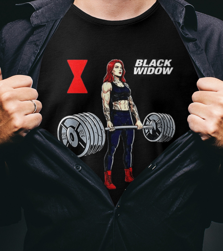 Black Widow Weightlifting Gym Workout Red Hourglass T-Shirt