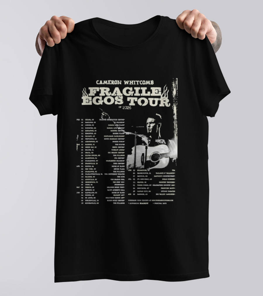 Cameron Whitcomb Fragile Egos Tour 2026 With Tour Dates And Guitar Image T-Shirt