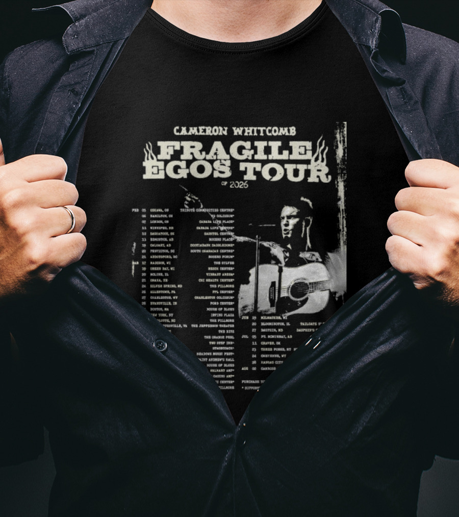 Cameron Whitcomb Fragile Egos Tour 2026 With Tour Dates And Guitar Image T-Shirt