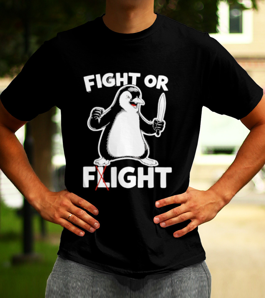 Penguin Holding Knife Fight Or Flight Meme T-Shirt
