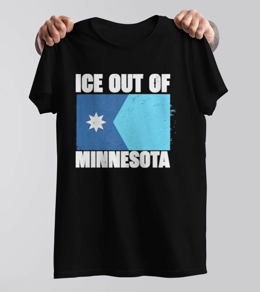 Ice Out Of Minnesota Flag Star Blue Shape T-Shirt