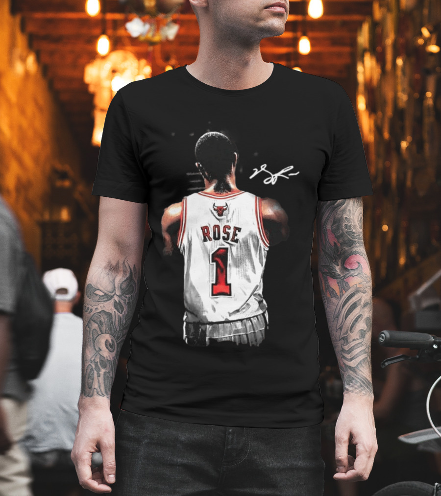 Derrick Rose Chicago Bulls Autographed Jersey Number 1 NBA T-Shirt