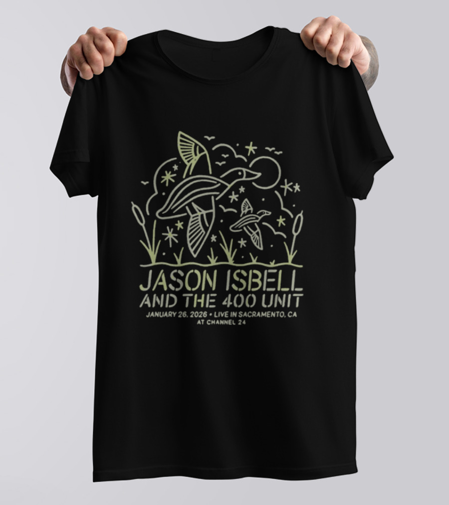 Jason Isbell And The 400 Unit Live January 26 2026 Channel 24 Sacramento CA Birds And Moon T-Shirt