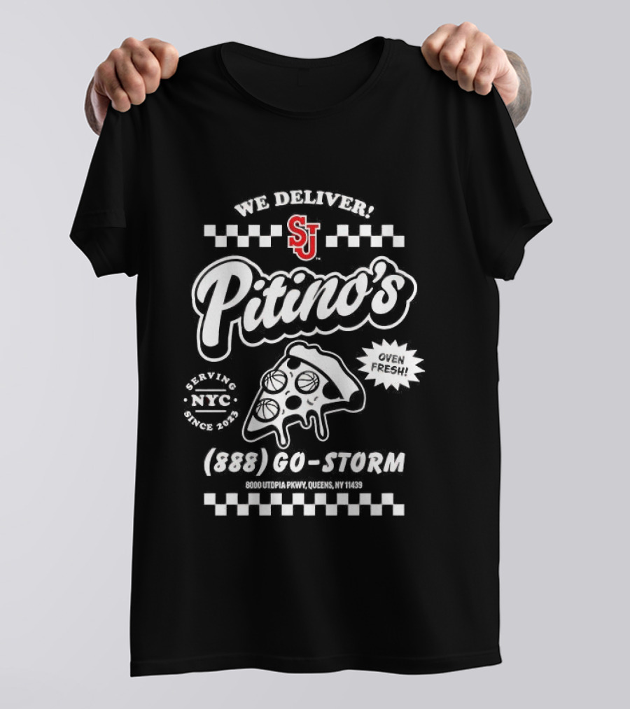 St John's Red Storm Pitino's Delivery Service SJ Pizza T-Shirt