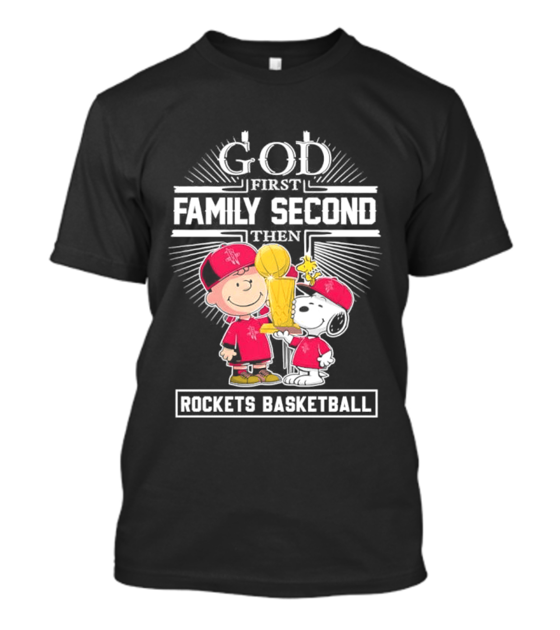 God First Family Second Then Houston Rockets Basketball Snoopy Charlie Brown Woodstock T-Shirt