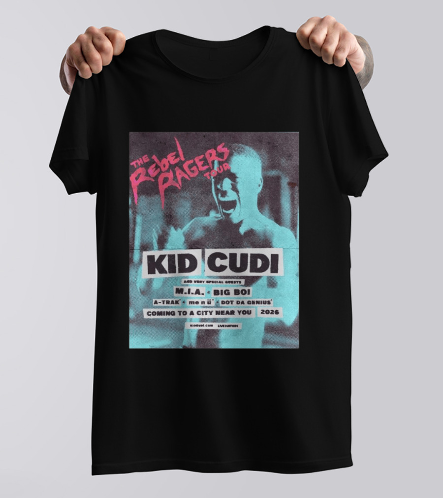 Kid Cudi The Rebel Ragers Tour 2026 Featuring M.I.A. Big Boi A Trak And Dot Da Genius T-Shirt
