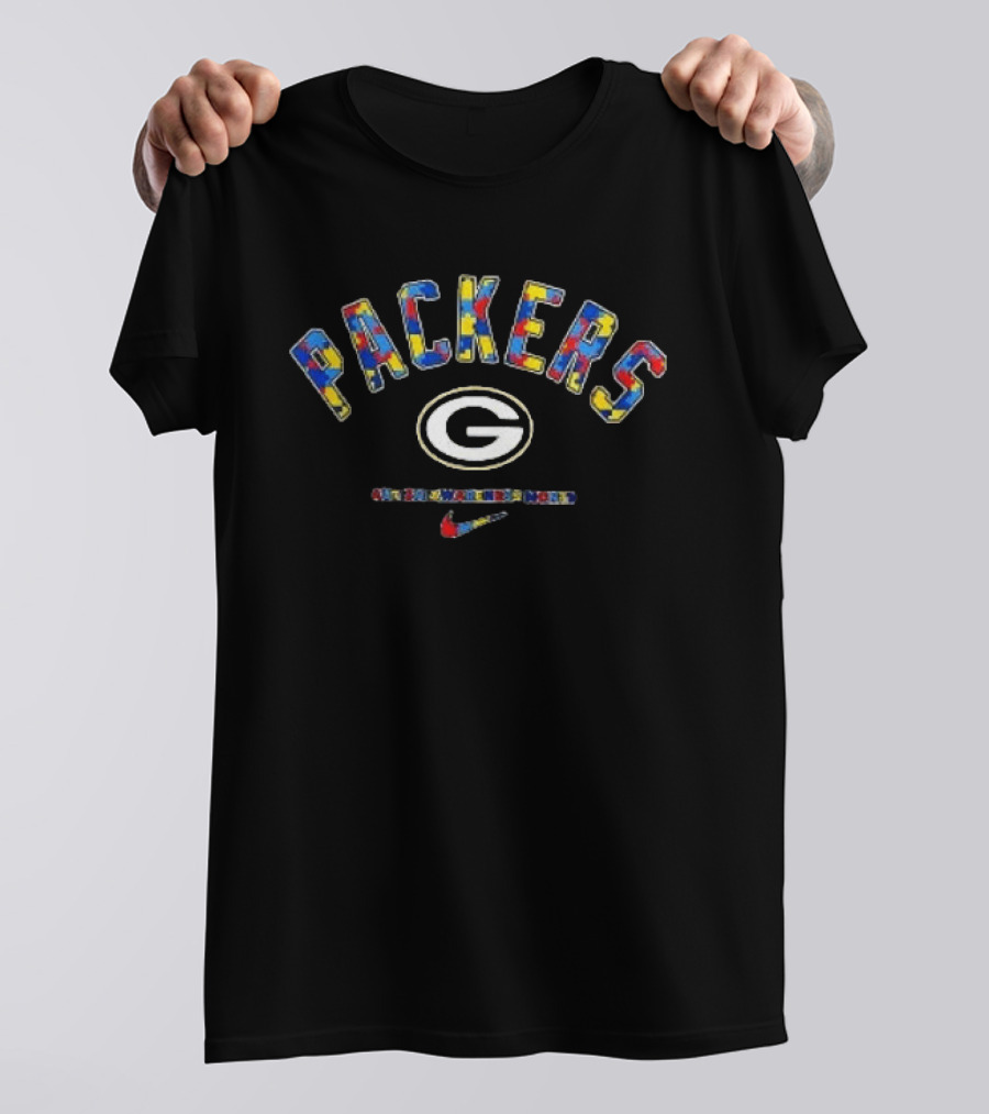 Green Bay Packers Autism Awareness Month Puzzle T-Shirt