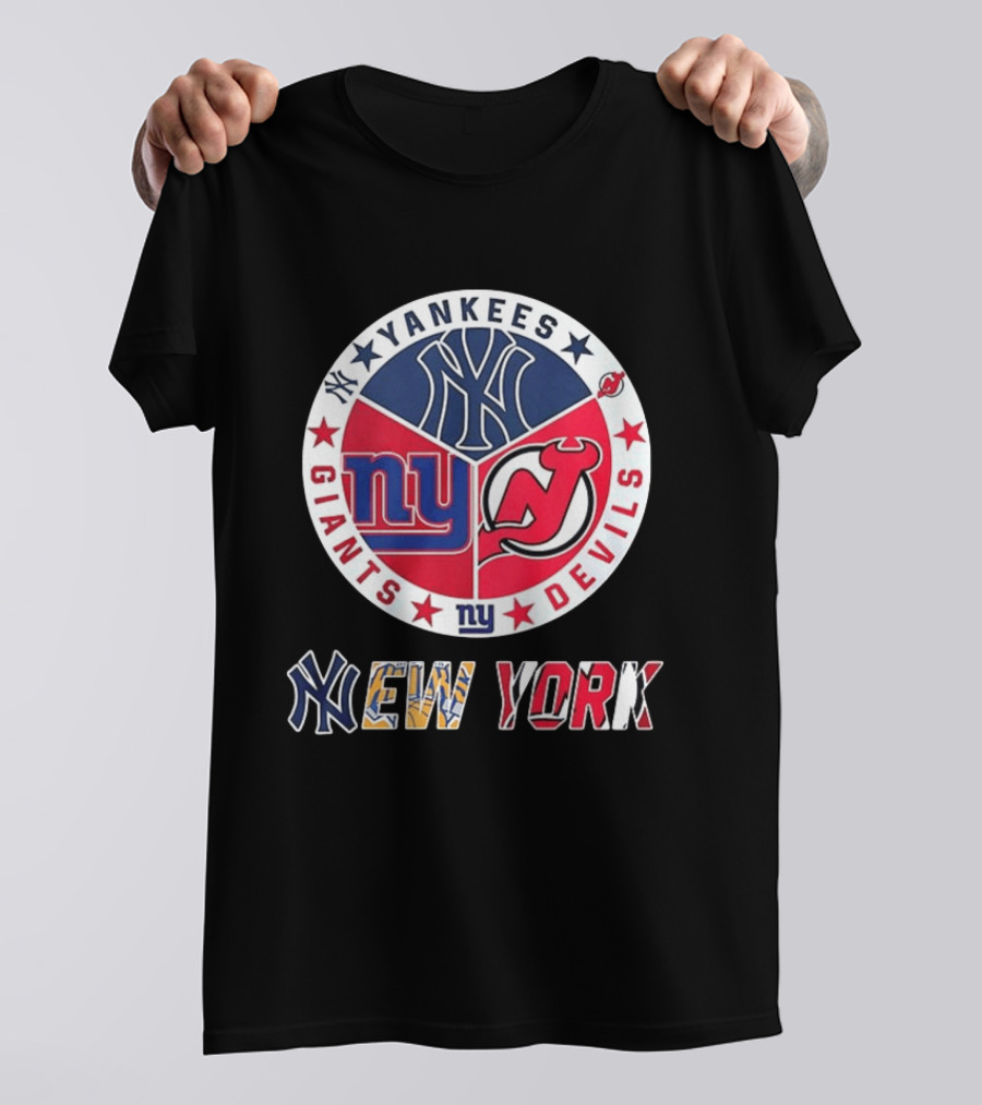 New York Yankees Giants New Jersey Devils Team Mashup T-Shirt