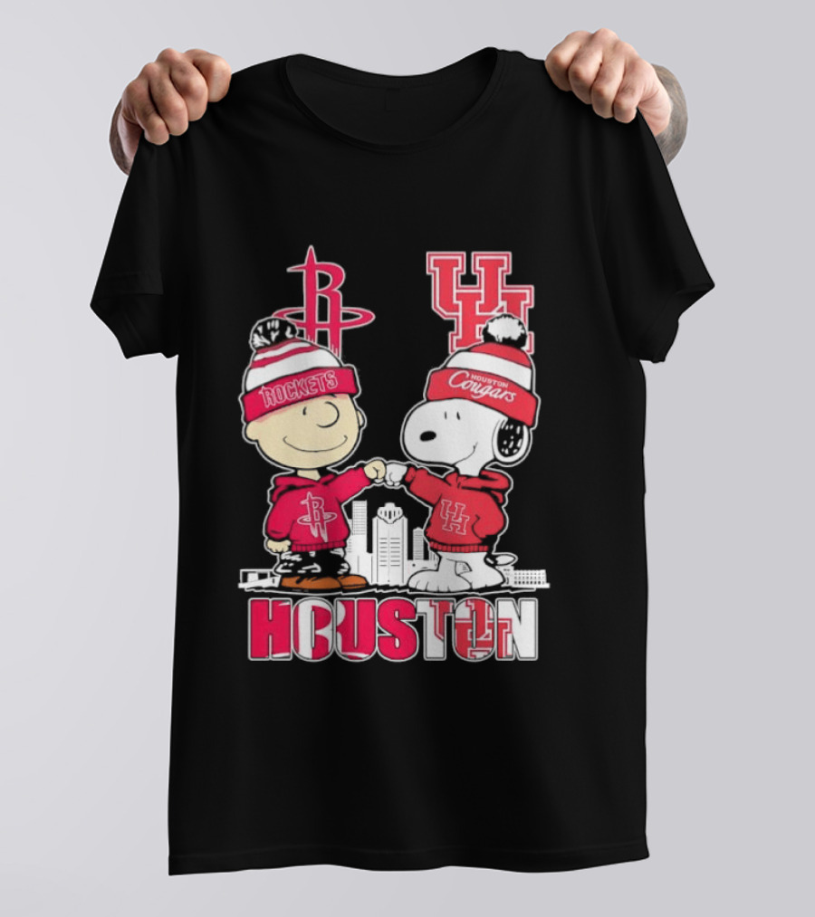 Peanuts Characters X Houston Rockets X University Of Houston Cougars Collaboration T-Shirt