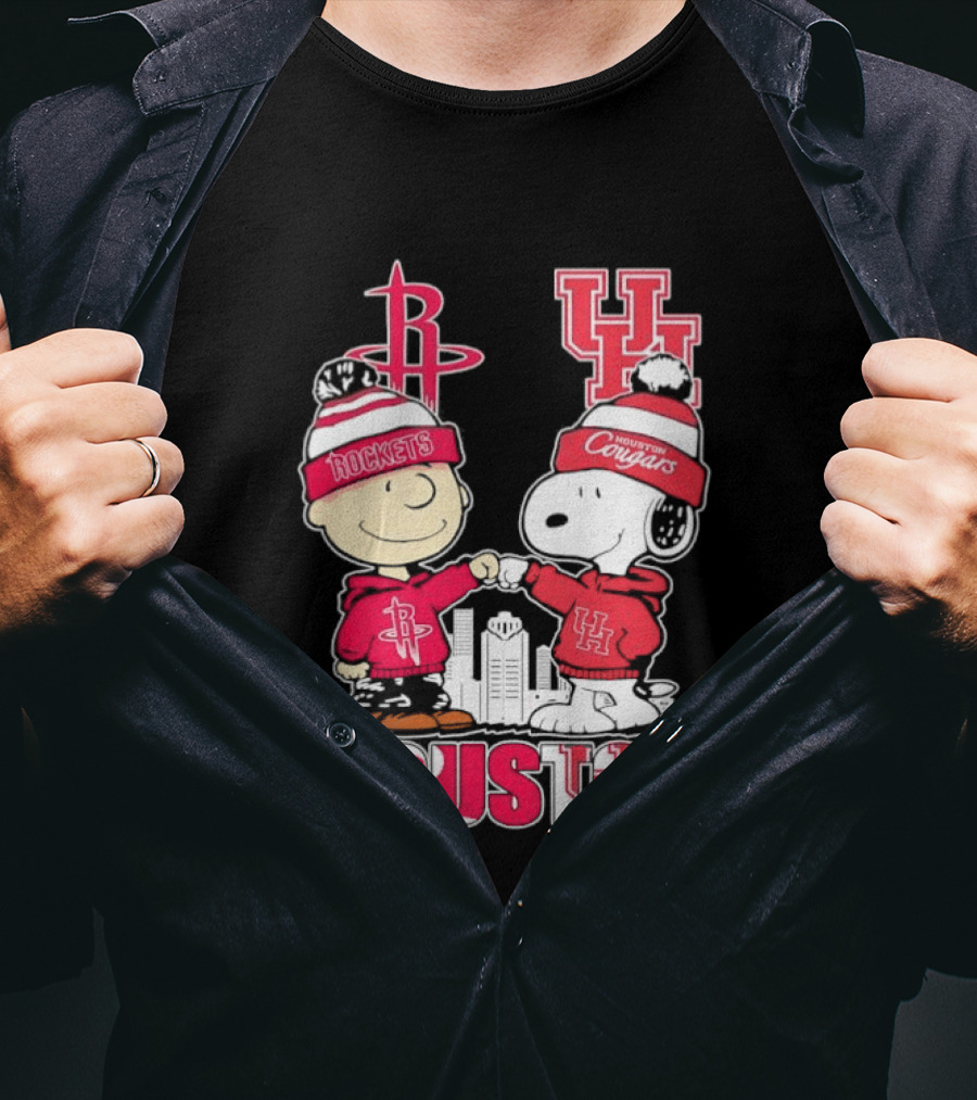 Peanuts Characters X Houston Rockets X University Of Houston Cougars Collaboration T-Shirt