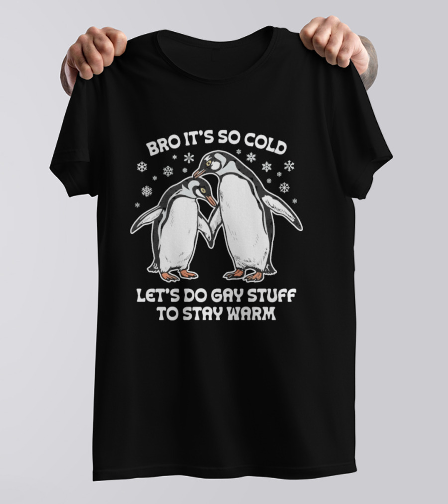 Bro It's So Cold Let's Do Gay Stuff To Stay Warm Penguins Snowflakes T-Shirt