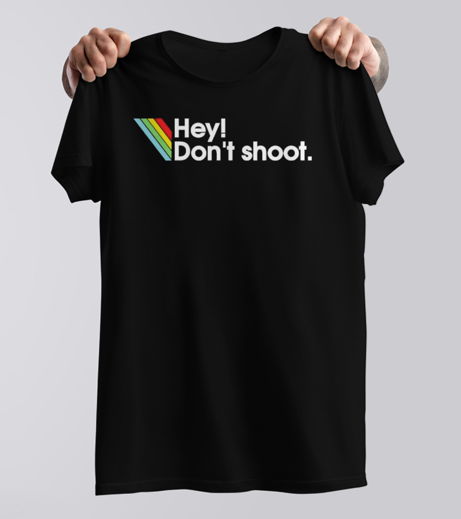 Hey Don't Shoot Arc Raiders Retro Rainbow Stripes T-Shirt