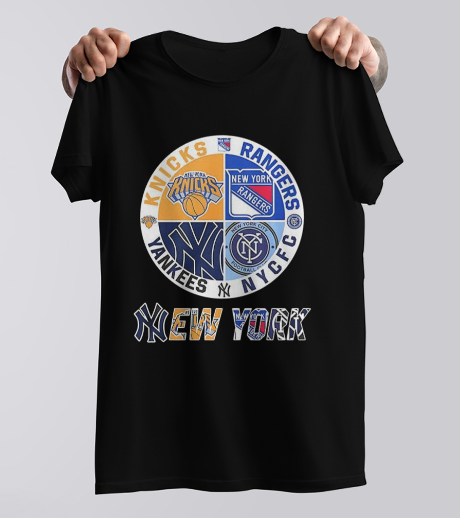 New York Knicks Rangers Yankees NYCFC Sports Teams Mashup T-Shirt